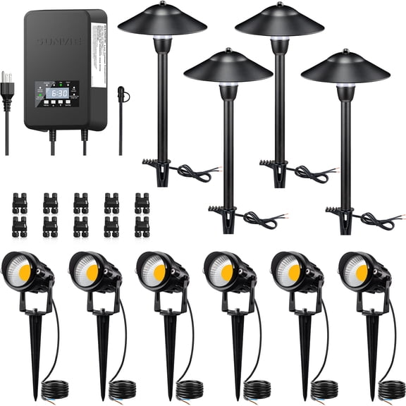 SUNVIE Low Voltage Landscape Lighting Kit with Transformer LED Outdoor Spotlight Path Light for Yard