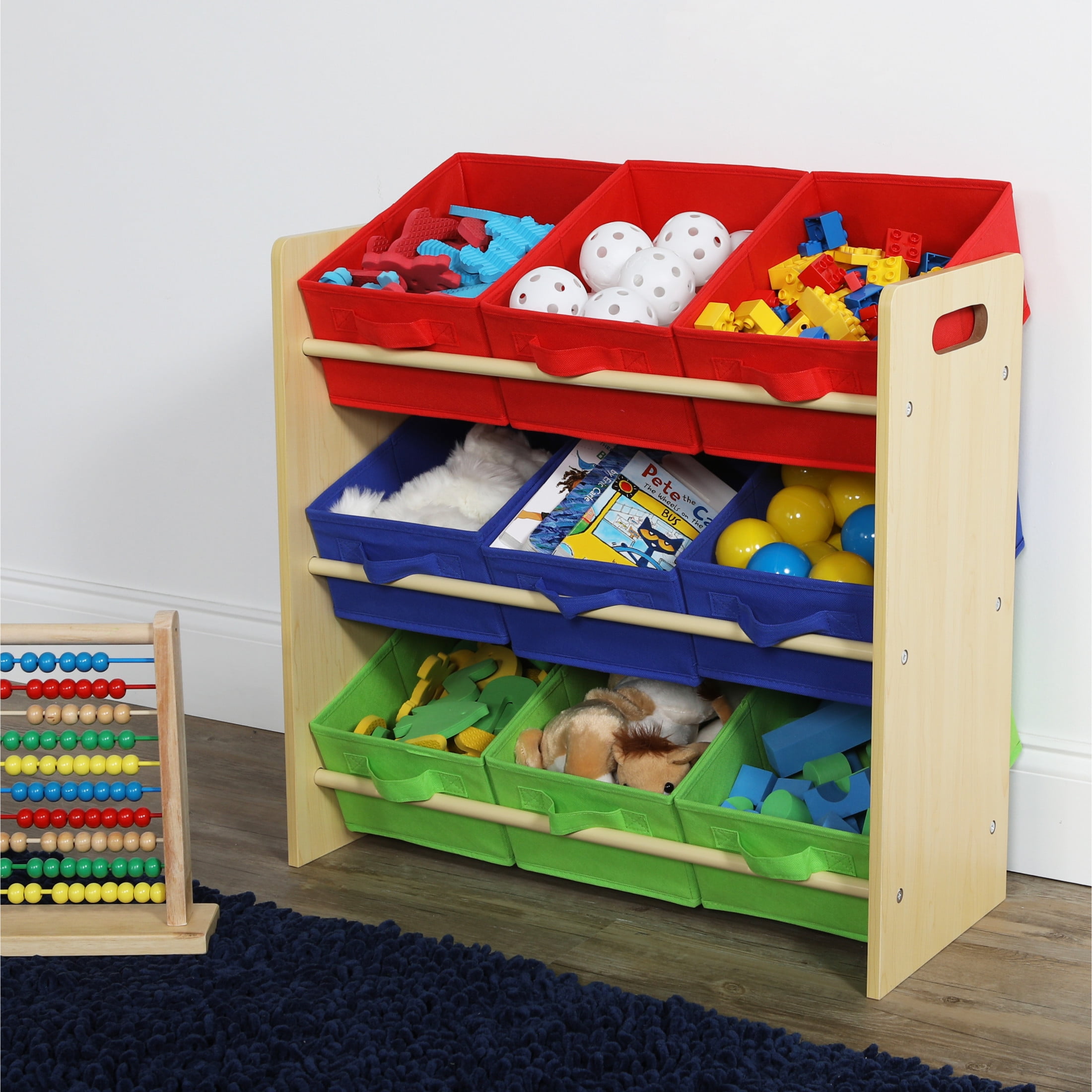 Humble Crew Kids Toy Organizer with 9 Fabric Storage Bins, Natural/Primary