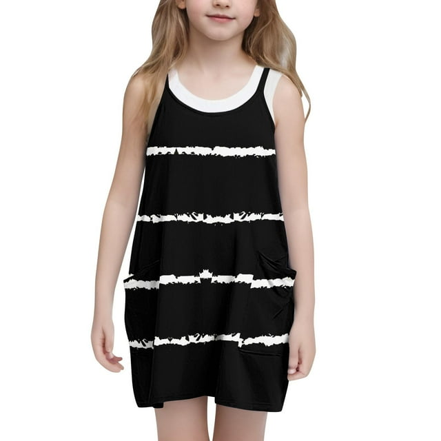 LOVZFMLL Robe Décontractée d'Été à Bretelles Robes de Tennis avec Poches pour Enfant
