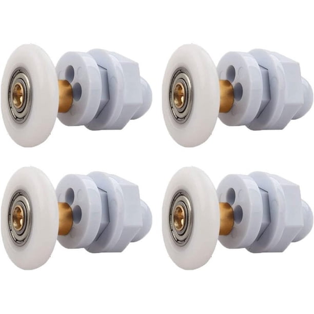 4 rodillos para puerta de ducha, polea de varilla de cobre, reemplazo de rodillos para puerta de vidrio de ducha ultra silenciosos, para la puerta corrediza de vidrio del baño (27 mm)