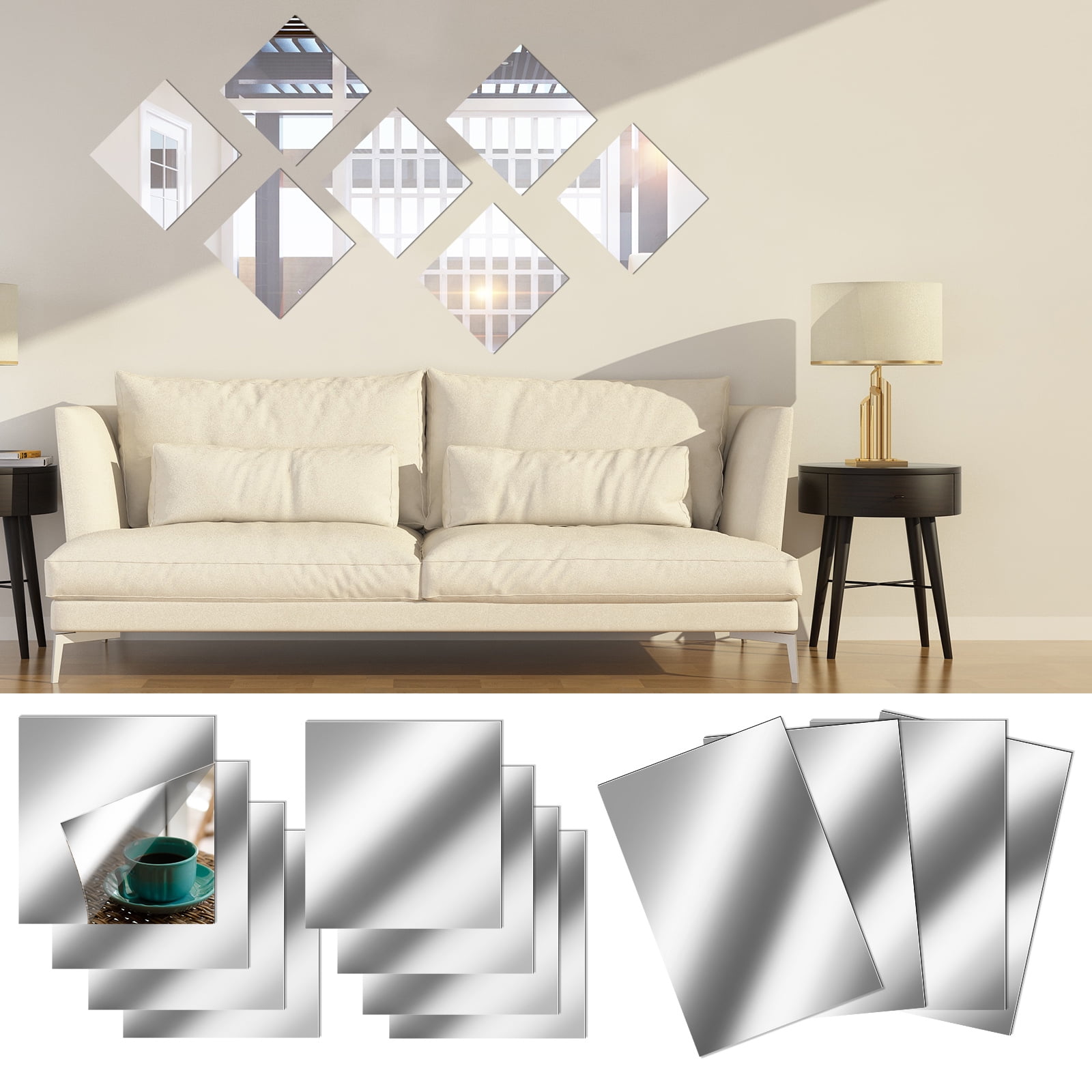 Non-Glass Mirror Wall Stickers Self-adhesive Tiles Flexible Looking 3D Stickers 