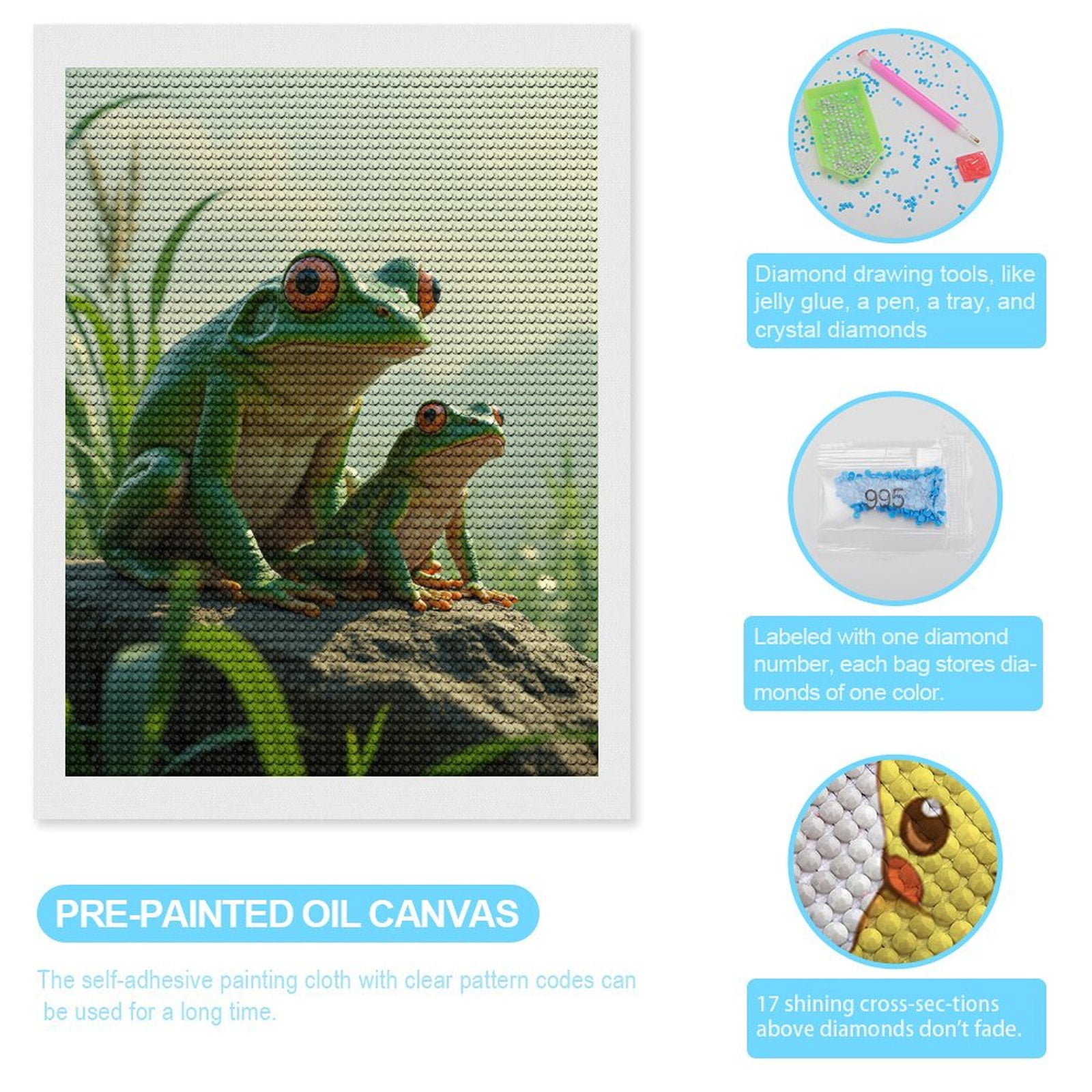 Diamond Art Kits for Adults, Frogs On Rock Green Landscape 5D Diamond Painting Kits for Adults Beginners, DIY Full Drill Diamond Painting, Gem Art and Crafts 12x16