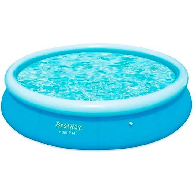 alberca inflable redonda 366x76cm familiar jardin bestway azul, vista frontal centrada con anillo superior inflado y paredes laterales circulares; logo Bestway en la falda, material Tritech de 3 capas (PVC laminado y malla poliéster) visible, agua con reflejos; medidas externas 366 x 76 cm, capacidad 5377 L (80% de llenado), edad mínima 7 años. También suele usarse como poza temporal para juegos al aire libre.