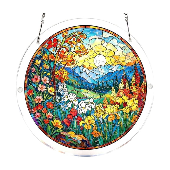 83 Pieces Flower Theme Acrylic Puzzles Suncatcher Window Hanging, 7.8“ Flower Bird Sun Catcher Stained Glass Acrylic Puzzles Kit for Window, Kitchen, Sunroom and Garden