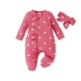 thumbnail image 4 of Diufon Newborn Baby Girls Bodysuit Long Sleeve Printed Ruffled Footie Romper Cotton Zipper Jumpsuit and Headband, 4 of 7