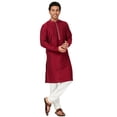 thumbnail image 5 of In-Sattva Men's Indian Embroidered Banded Collar and Placket Long Kurta Tunic; Wedding Burgundy; LG, 5 of 5