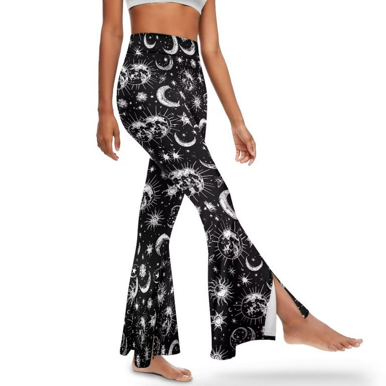 FKELYI Asterism Moon Star Print Flare Leggings Bell Bottom Yoga