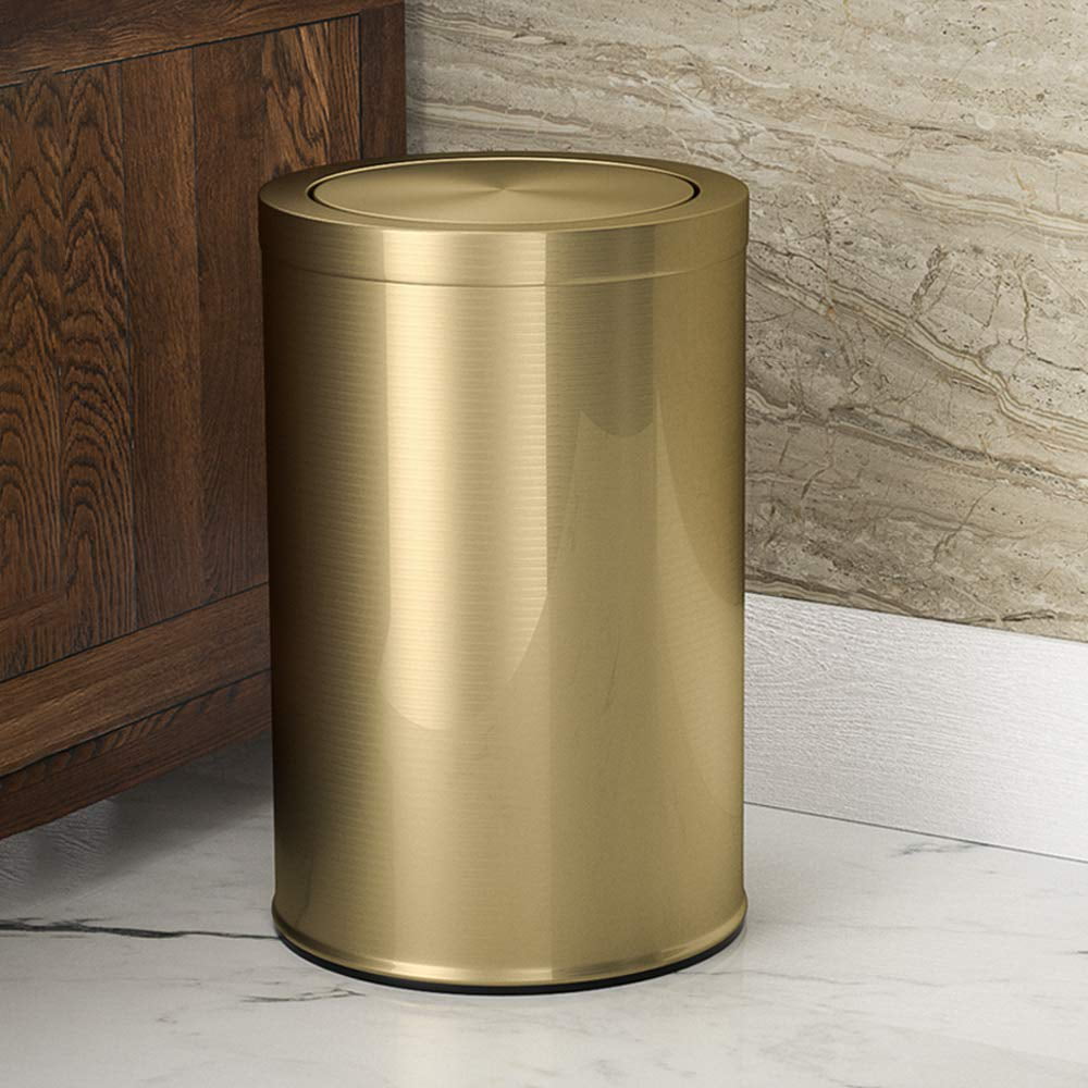Metallic Gold Stainless Steel Trash can,Bathroom Trash can with lid，Small Trash Can with Flipping Lid 2.4gallon,Garbage cans for Kitchen，Living Room ＢＬＡＣＫ 