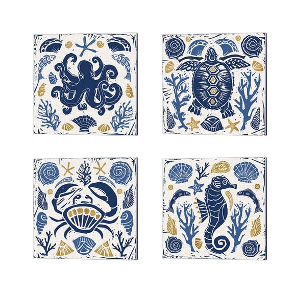 Great Art Now Primitive Sea by Daphne Brissonnet 4 Piece Canvas Art Set Each 14"W x 14"H