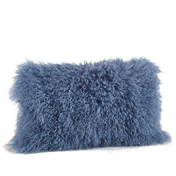 Fennco Styles Genuine Mongolian Lamb Fur Down Filled Decorative Throw Pillow, Many Colors (12"x20" Rectangular, Blue-grey)