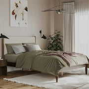 DG Casa Reign Queen Size Boucle Headboard Solid Wood Walnut Mid Century Modern Bed