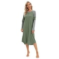 thumbnail image 2 of WBQ Long Nightgown, Womens Crew Neck Loungewear Raglan Long Sleeve Sleepwear Loose Sleep Dress Green S-2XL, 2 of 12