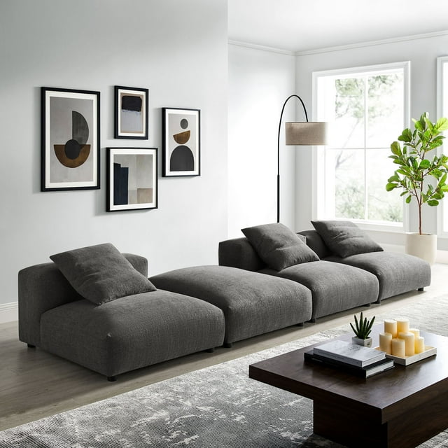 Modway Solace Canapé Sectionnel Modulaire en Tissu Rembourré 4 Pcs en Charbon