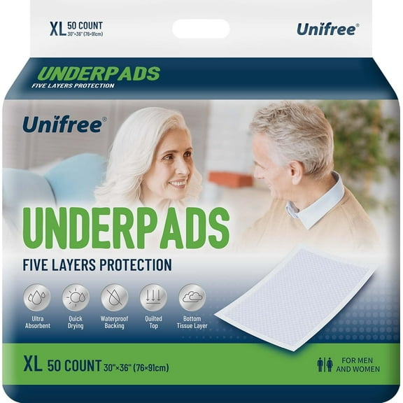 Disposable Underpads, Bed Pads, Incontinence Pad, Super Absorbent, 50 Count, Blue (XL 30x36 Inch)