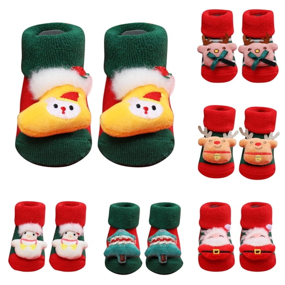 Xijirk Christmas Themed Baby Floor Socks, Thick Terry Lined Warm Nonâ Winter Socks for Toddler Indoor Holiday Family Occasions,One Size