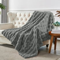 Home Soft Things Bubble Textured Faux Fur Throw Blanket, Cozy & Reversible, 50x60", Grey