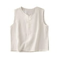thumbnail image 2 of ECZHAW Linen Tank Tops for Women Loose Fit Back Button Down Crewneck Sleeveless Tops Blouses Casual Side Slit Linen Shirts, 2 of 8