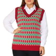 thumbnail image 1 of Suéter de talgrande pamujer, chaleco Argyle con cuello en V, suéteres sin mangas de punto rojo 1X, 1 of 6