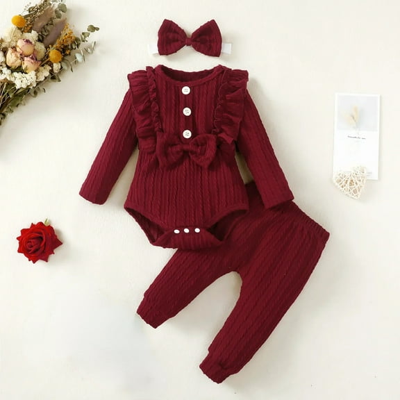 3Pcs Newborn Clothes Set Baby Girl Romper Bow Fashion Long Sleeve Spring Autumn Winter 3 6 9 12 Months Infant Clothing