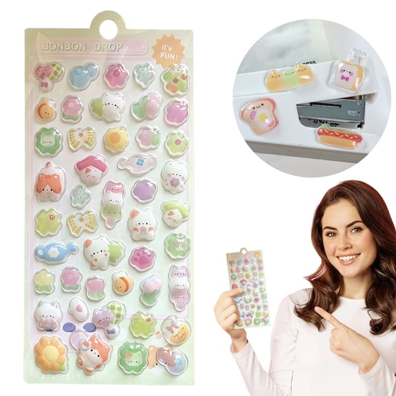 3D Cute Puffy Stickers,Mini Kawaii Resin Decorative Stickers,Kawaii Jelly Stickers,Bonbon Drop Stickers,Resin Decorative Stickers for Scrapbooking,Journals,Planners,Aesthetic Laptop & Phone Decor(A)