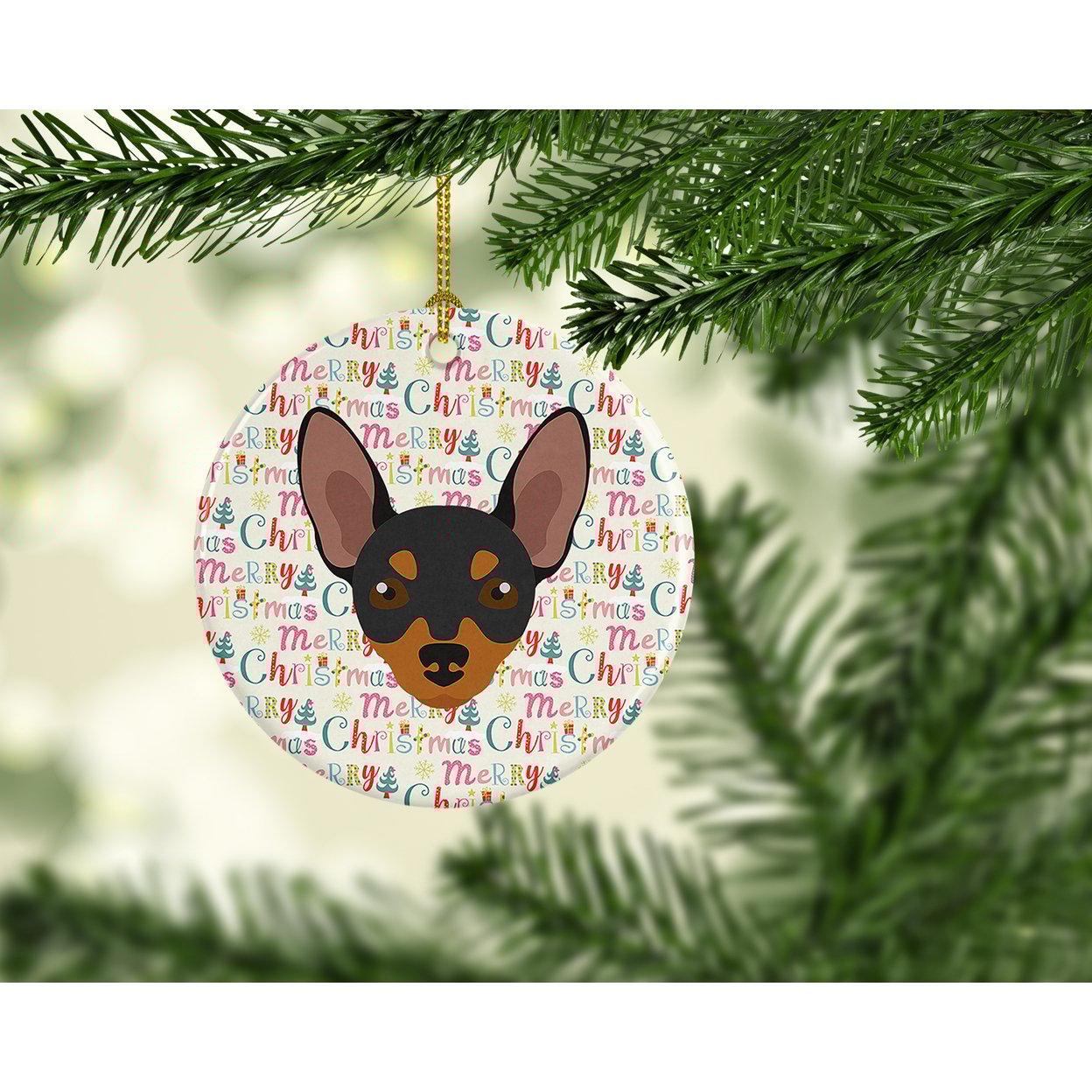 thumbnail image 2 of Prague Ratter Merry Christmas Ceramic Ornament 2.8 in x 2.8 in, 2 of 3