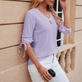 thumbnail image 2 of MIXUE Womens Summer Tops Summer Solid Color V Neck 3/4 Sleeve Slim Casual Tshirts Activewear,Purple,L, 2 of 9