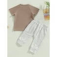 thumbnail image 4 of TSEXIEFOOFU Toddler Boys Summer Outfit Sets Short Sleeve O Neck Letter/Cattle Head Print Tops + Solid Color Drawstring Pants, 4 of 9
