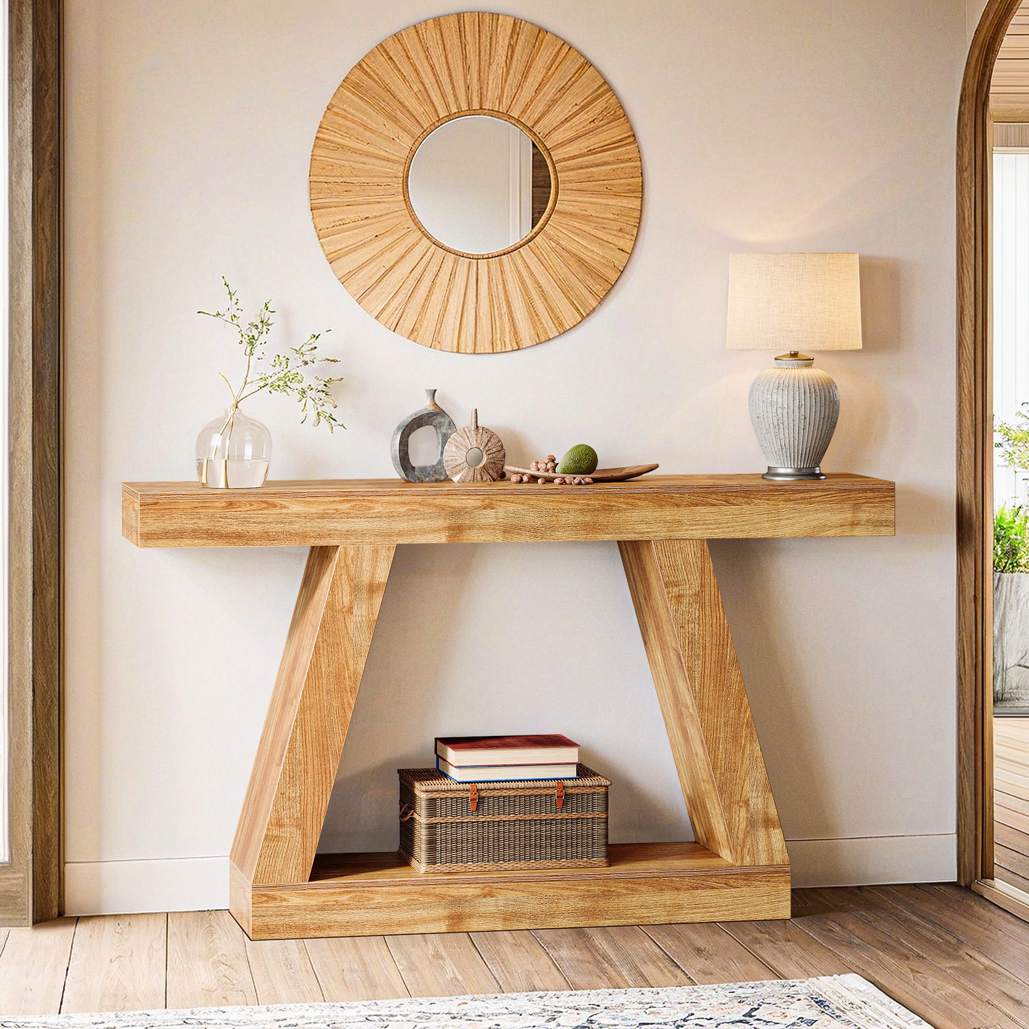 Demi Bonn Farmhouse Console Table, 55" Sofa Table with Storage for Hallway, Bedroom, Living Room, Brown