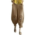 thumbnail image 2 of Casual Women's Trousers Women Harem Pants Flower Embroidered Cotton Linen Ankle Length Trousers Plus Size Cropped Pants,Brown Women's Casual Pants XXL, 2 of 7