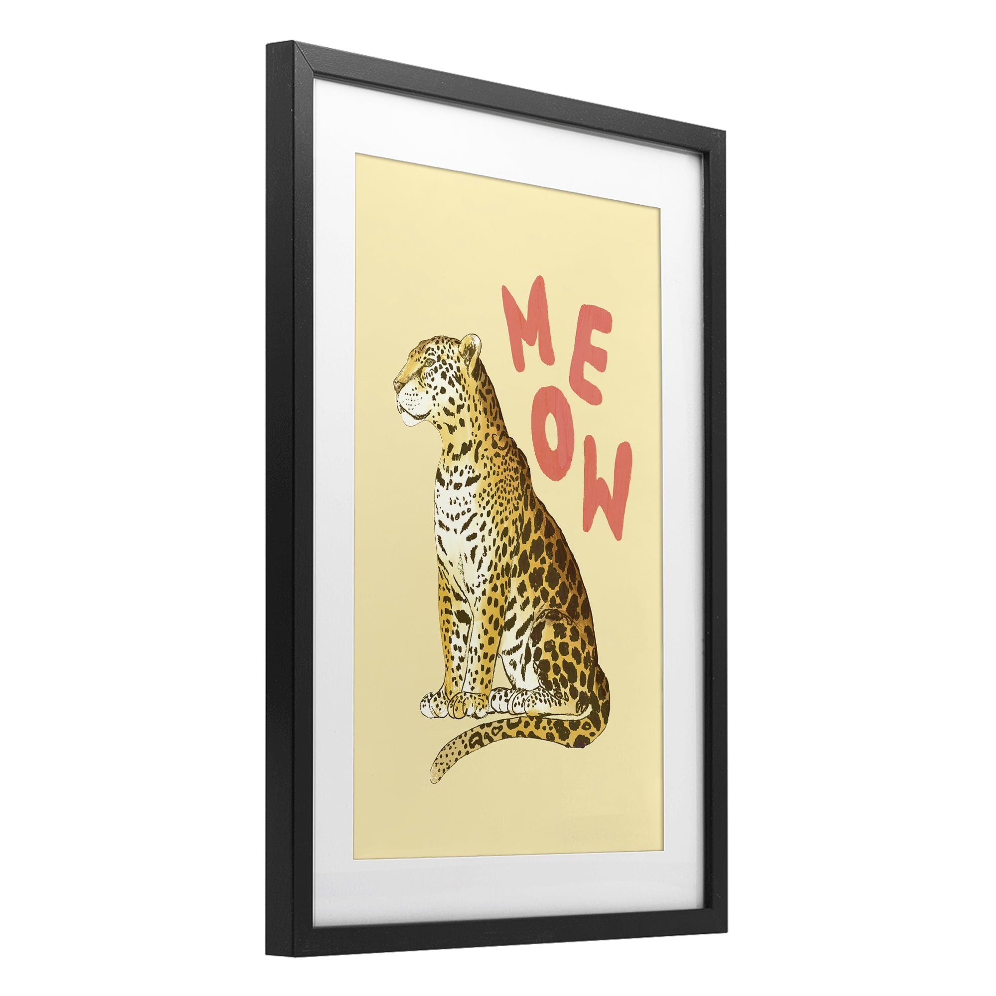 Stupell Industries Meow Leopard on Yellow Black Framed Print Under Glass, design by Florentina Dolci
