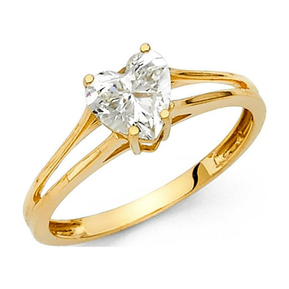 14k Yellow Gold Heart CZ Solitaire Engagement Ring Anniversary Heart CZ Band Bridal Love Ring Size 7