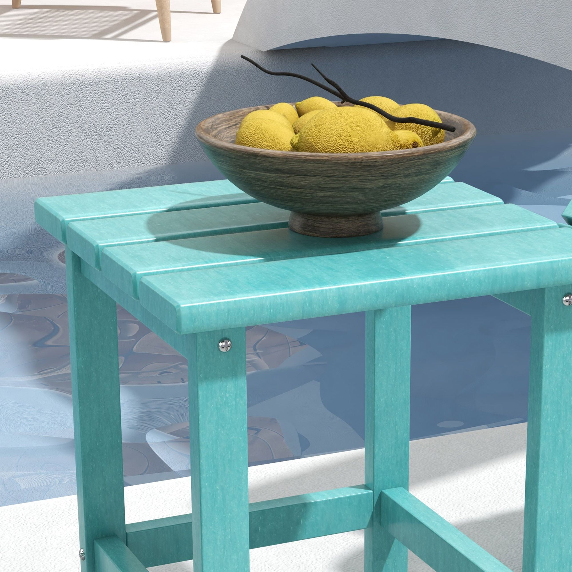 Outsunny 15" Square Outdoor Side Table, Weather-Resistant HDPE Plastic End Table for Adirondack Chairs, Patio, Backyard or Poolside, Slatted Design, Green, 15"L x 15"W x 18"H