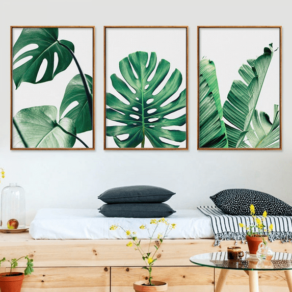 Wekity Botanical Wall Art Prints Set of 3 Tropical Leaves Canvas Decor Plant Leaf Boho Wall Decor Pictures Green Boho Posters Art Set Bathroom Wall Art Decor (UNFRAMED, 16x24 inches)