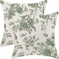 Spring Olive Green Floral Pillow Covers 18x18 Inch Set of 2, Chinoiserie Olive Green Flower Decorative Throw Pillowcase Vintage Floral Outdoor Cushion Cover for Sofa Couch Living Room Bed Decor
