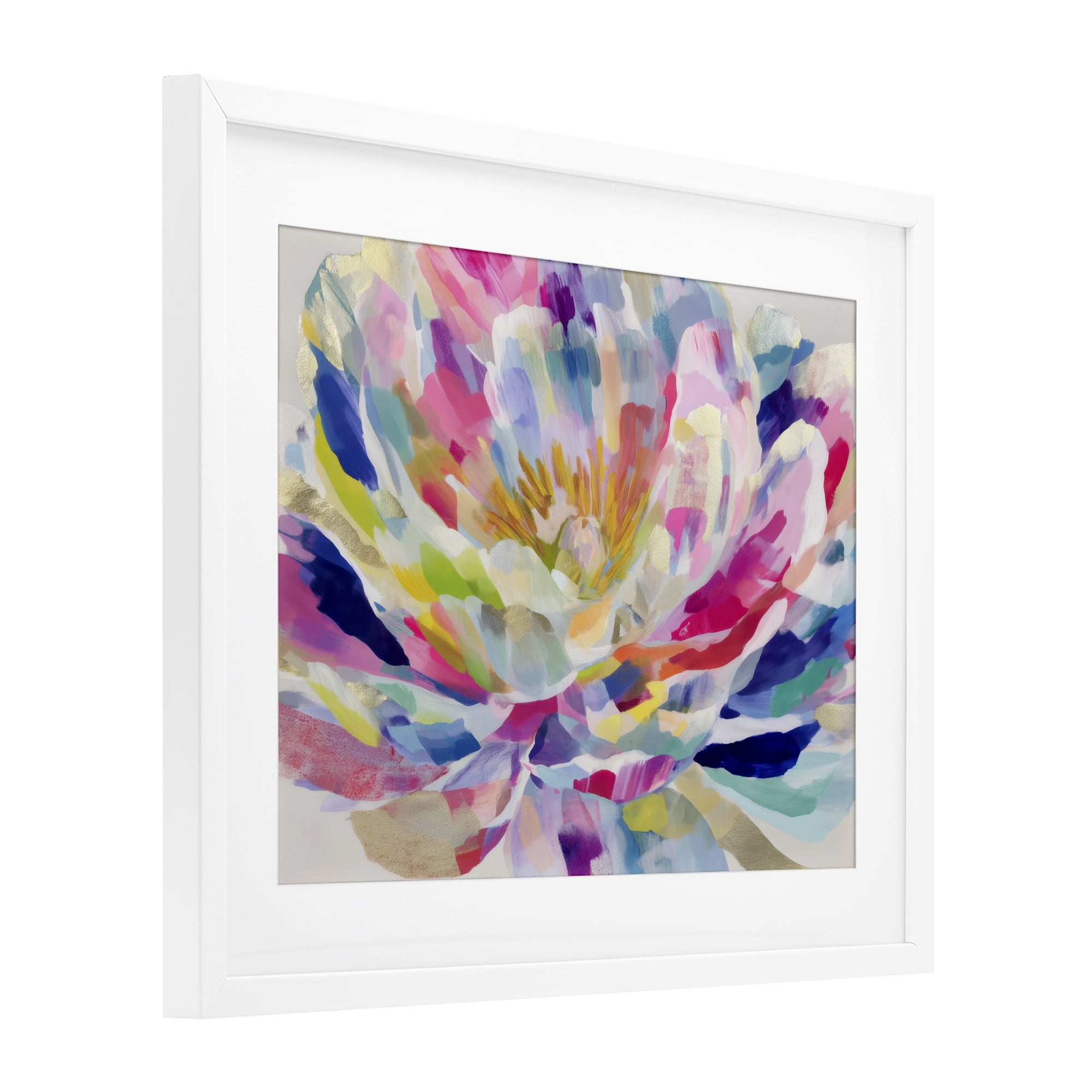 Stupell Industries Dahlia in Pink & Blue White Framed Print Under Glass, design by Chromatic Storm Studio