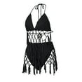 thumbnail image 7 of Wyongtao Women's 2 Piece Beach Swimsuit Crochet Bikini Coverups Halter Neck Swimwear Tassel Dress,Black S, 7 of 7