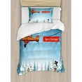 thumbnail image 3 of Christmas Decorations Queen Size Duvet Cover Set, Santa in a Plane with Banner Flying over Forest with Snowman Jolly Season, Decorative 3 Piece Bedding Set with 2 Pillow Shams, Blue, by Ambesonne, 3 of 3