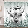 thumbnail image 4 of Cow Shower Curtain, Highland Bull Vintage Eucalyptus Sage Green Leaves Shower Curtain Set, Farmhouse Get Naked Cute Cow Teal Plant Bath Funny Animal Art Bathtub Decor with Hooks, 69X84 Inch, 4 of 5