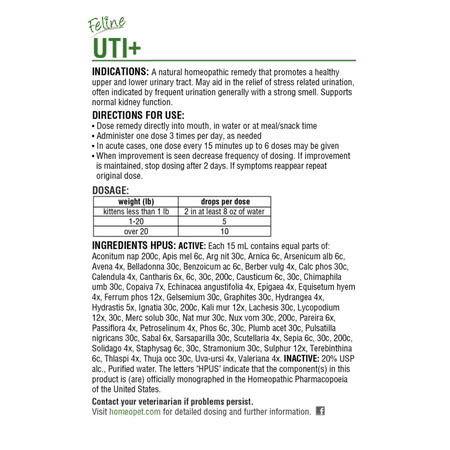 HomeoPet Feline UTI+ Promotes Healthy Urinary Track for Cats Pets 15mL