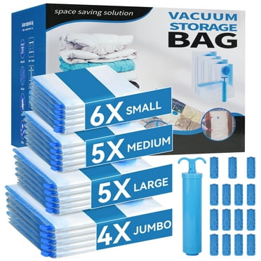 20 Pack Vacuum Storage Bags,Space Saving Storage Bags(6 Small,5 Medium,5 Large,4 Jumbo),Sealer Clothes Storage,Hand Pump Included,Double Zipper,Compression Bags for Travel