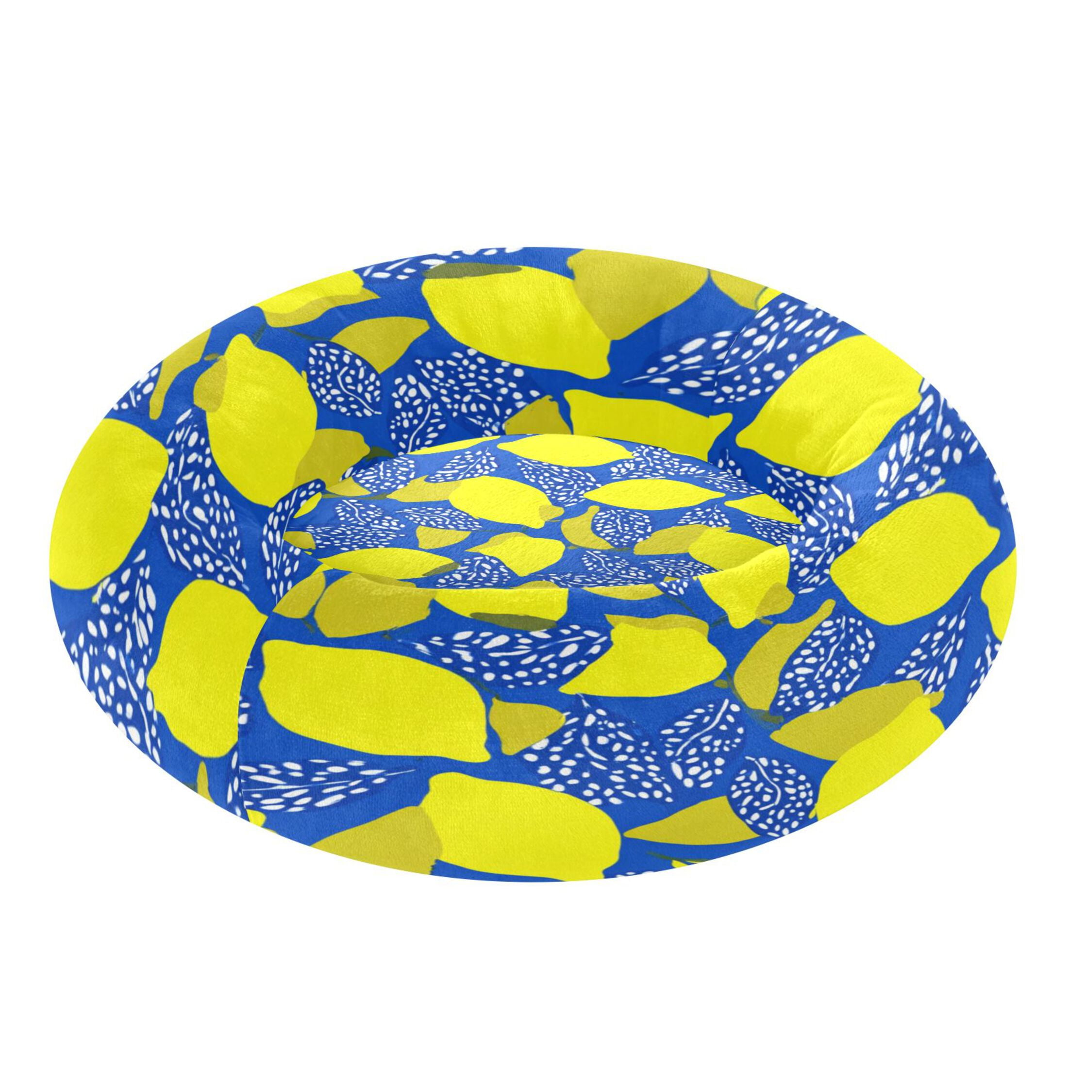 Iauyy Pet Couch Donut Cat Bed for Indoor Cats/Small Dogs Washable & Machine with Non-slip Bottom Calming Cat Furniture, Lemon Leaves (M)