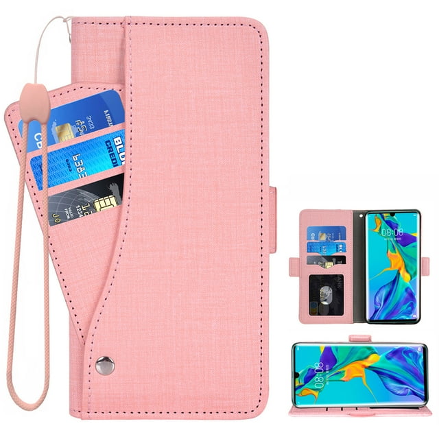 Huawei P30 Pro Wallet Case Huawei P30 Pro Cover Premium PU Leather Folio Flip Notebook Cover Vogue Business with Credit Slots Wallet Case for Huawei P30 Pro - Pink