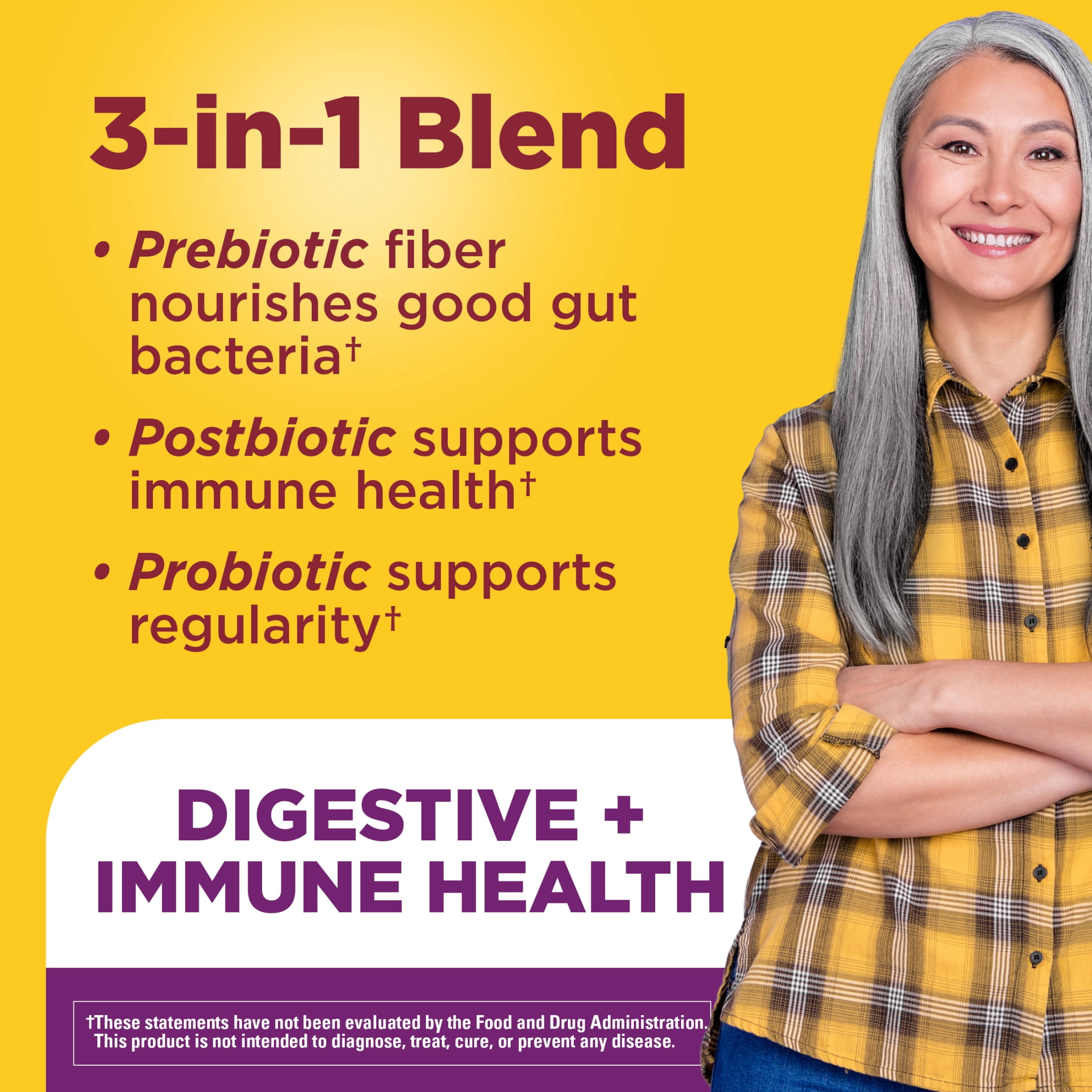 Nature Made Triple-Action Biotics, Prebiotic Fiber + Postbiotic + Probiotic Gummies, 48 Count