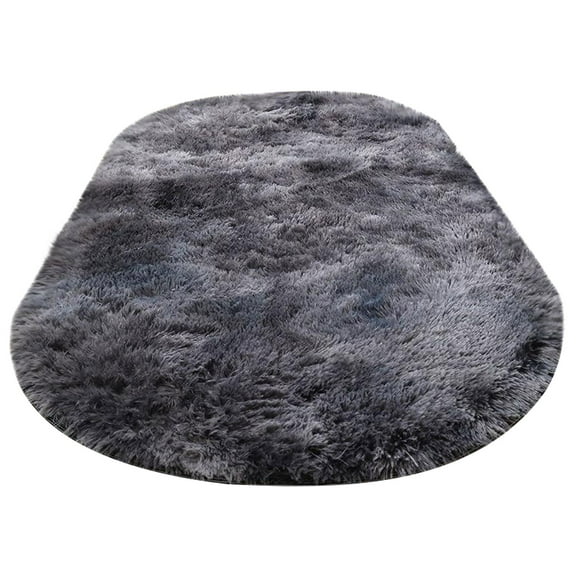 Cififendec Fluffy Grey Bedroom Rug 31.5x47.2in, Shaggy Area Rug for Bedroom Bedside, Soft Oval Throw Rugs Carpet for Living Room Kids Girls Home Decor