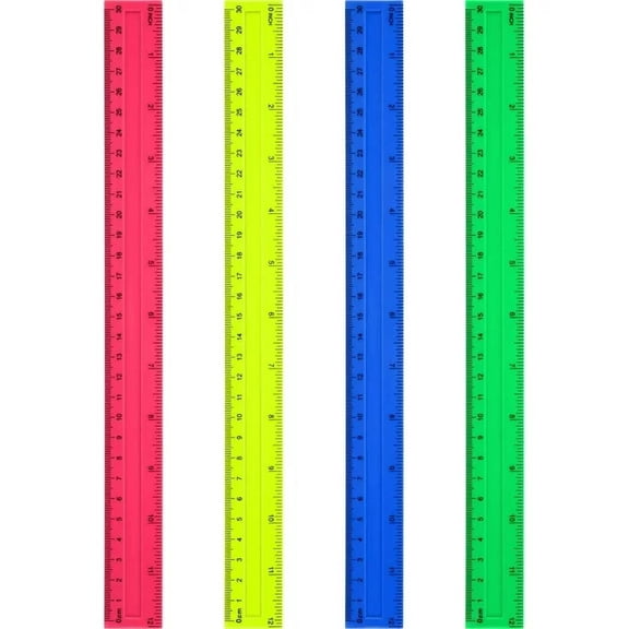 4 Pack Creative Plastic Rulers 12 Inch Transparent Measuring Ruler Set with Inch CM Scale Colorful Straight Edge Rulers for Students Office