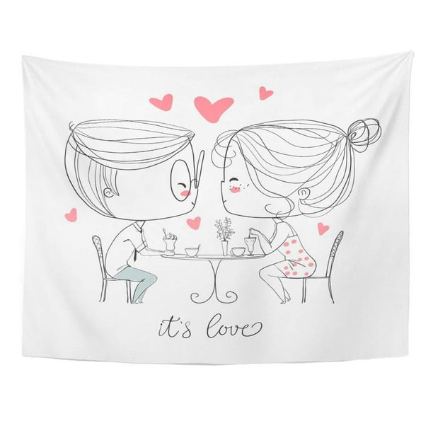 Zealgned Red Couple Cute Girl And Boy In Cafe Valentine Day Love Wedding Romance Wall Art Hanging Tapestry Home Decor For Living Room Bedroom Dorm 60x80 Inch Walmart Com Walmart Com