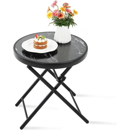 MOONMISS Outdoor Metal Folding Side End Table with Tempered Glass Top for Porch Yard,Balcony,Garden