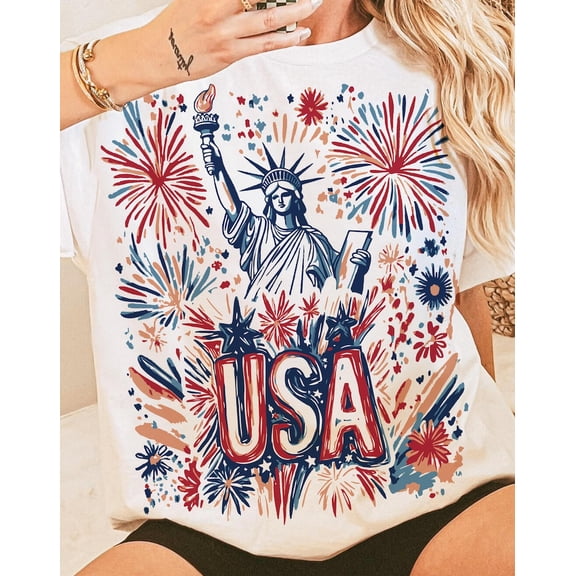 Boho America Brushstroke T-Shirt – Glitter Coquette USA Tee for Memorial Day and 4th of July