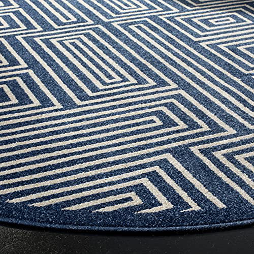 7' x 7' Round Ivory SAFAVIEH Amherst Collection AMT430P Mid-Century Modern Non-Shedding Dining Room Entryway Foyer Living Room Bedroom Area Rug Navy