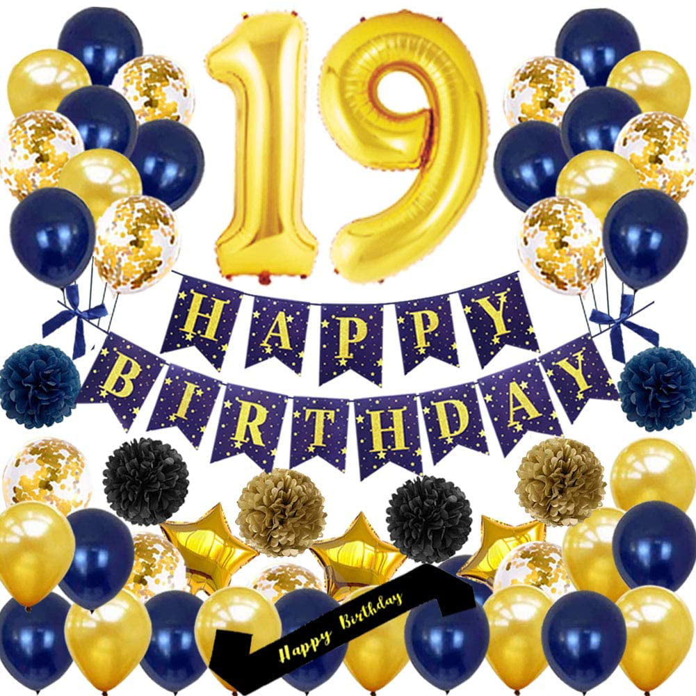 18th Hanging Swirls and Gold Latex Confetti Party Balloons for Boys Birthday Party Supplies Happy Birthday Banner 18th Birthday Decorations Black and Gold